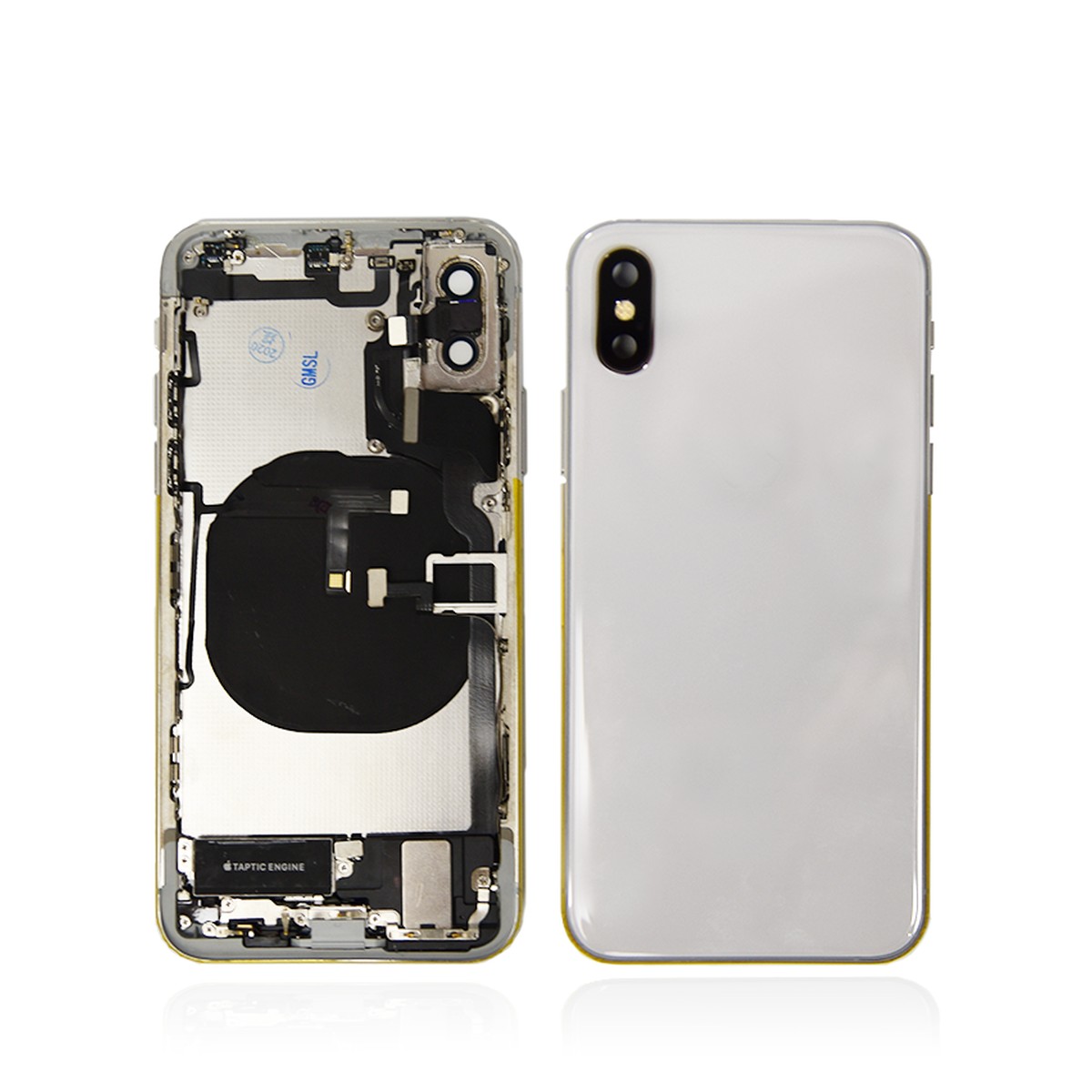 Conjunto de chasis y carcasa trasera con piezas pequeñas preinstaladas para iPhone XS, plateado