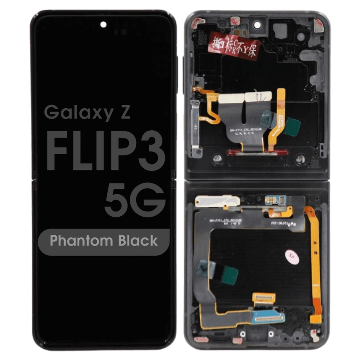 Pantalla OLED con táctil + marco Service Pack para Galaxy Z Flip3 5G (F711), Versión US / Internacional, Phantom Black