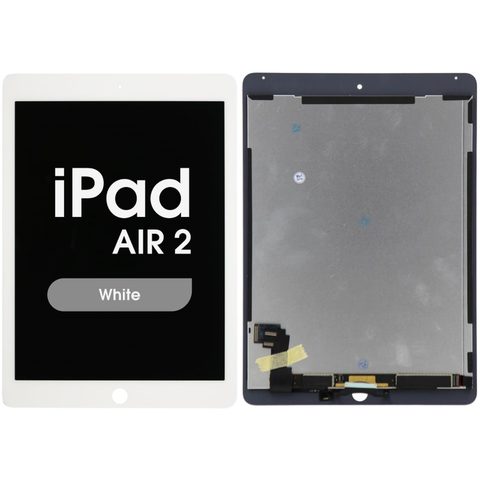 Conjunto completo de pantalla LCD con cristal táctil y flex de reposo / despertar preinstalado Aftermarket para iPad Air 2, White — imagen 1