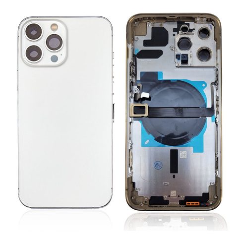 Carcasa trasera con piezas pequeñas preinstaladas para iPhone 13 Pro Max, plateado
