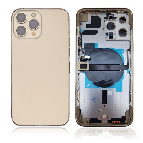 Carcasa trasera con piezas pequeñas preinstaladas para iPhone 13 Pro Max, dorado