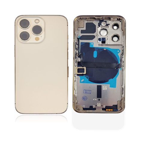 Carcasa trasera con piezas pequeñas preinstaladas para iPhone 13 Pro, dorado