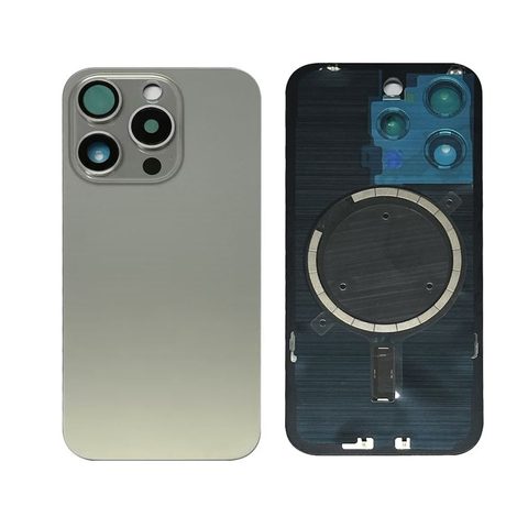 Cristal trasero con imán MagSafe / lente de cámara / bisel de cámara / placa metálica para iPhone 15 Pro, titanio natural