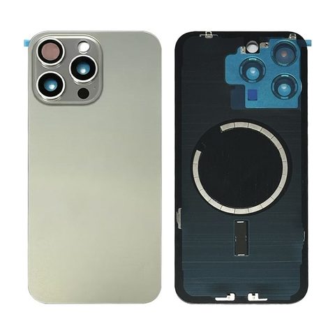 Cristal trasero con imán MagSafe / lente de cámara / bisel de cámara / placa metálica para iPhone 15 Pro Max, titanio natural