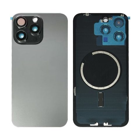 Cristal trasero con imán MagSafe / lente de cámara / bisel de cámara / placa metálica para iPhone 15 Pro Max, titanio negro