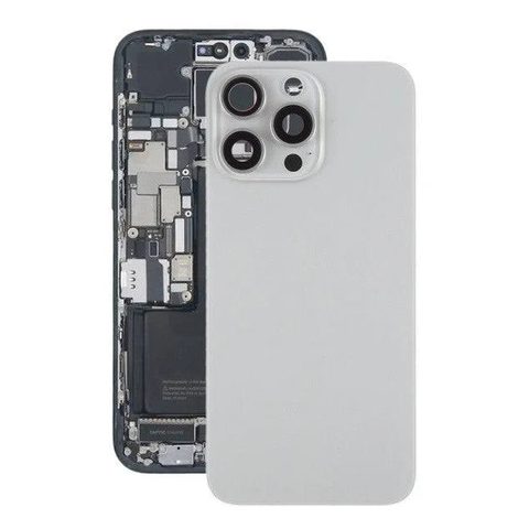 Carcasa trasera con piezas pequeñas preinstaladas para iPhone 15 Pro Max, natural