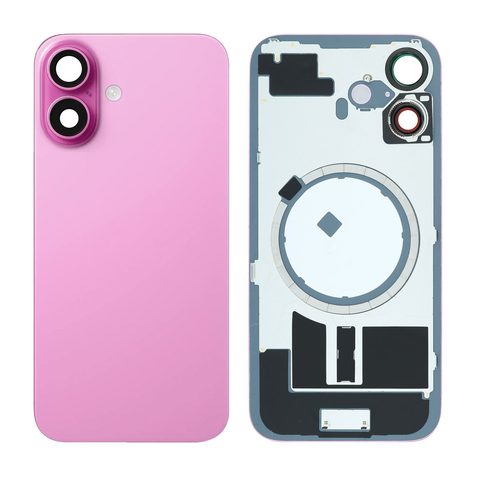 Cristal trasero con marco / imán MagSafe / lente de cámara / bisel de cámara / placa metálica para iPhone 16, rosa