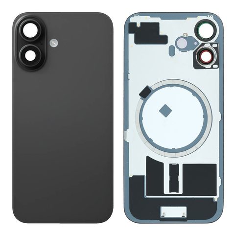 Cristal trasero con marco / imán MagSafe / lente de cámara / bisel de cámara / placa metálica para iPhone 16, negro — imagen 1