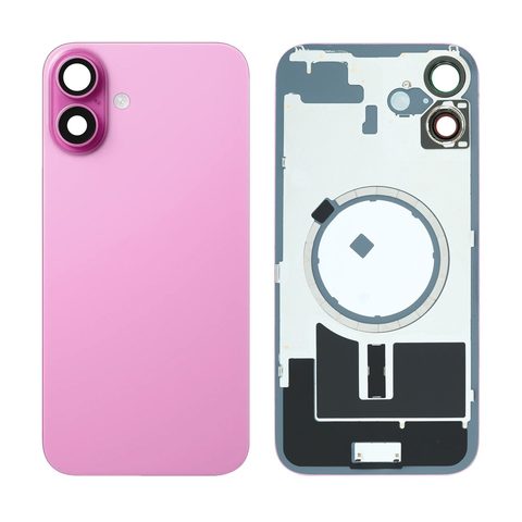 Cristal trasero con marco / imán MagSafe / lente de cámara / bisel de cámara / placa metálica para iPhone 16 Plus, rosa