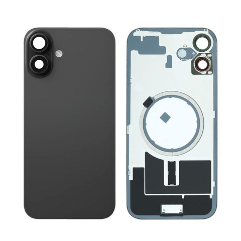 Cristal trasero con marco / imán MagSafe / lente de cámara / bisel de cámara / placa metálica para iPhone 16 Plus, negro