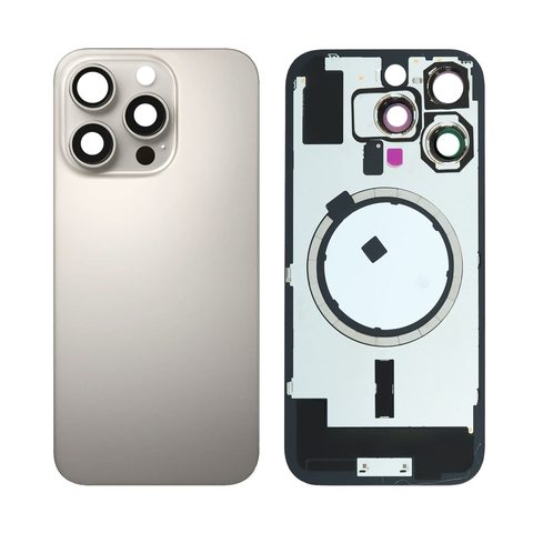 Cristal trasero con marco / imán MagSafe / lente de cámara / bisel de cámara / placa metálica para iPhone 16 Pro, titanio natural