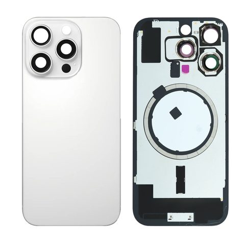 Cristal trasero con marco / imán MagSafe / lente de cámara / bisel de cámara / placa metálica para iPhone 16 Pro, titanio blanco