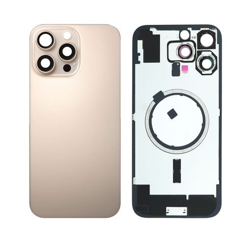 Cristal trasero con marco / imán MagSafe / lente de cámara / bisel de cámara / placa metálica para iPhone 16 Pro Max, titanio desierto