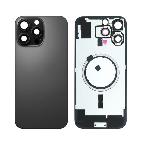 Cristal trasero con marco / imán MagSafe / lente de cámara / bisel de cámara / placa metálica para iPhone 16 Pro Max, titanio negro — imagen 1