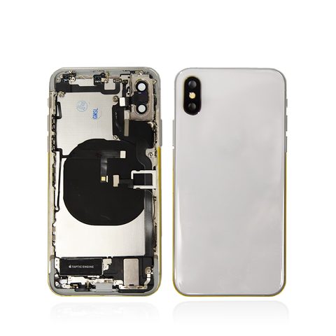 Conjunto de chasis y carcasa trasera con piezas pequeñas preinstaladas para iPhone XS, plateado — imagen 1